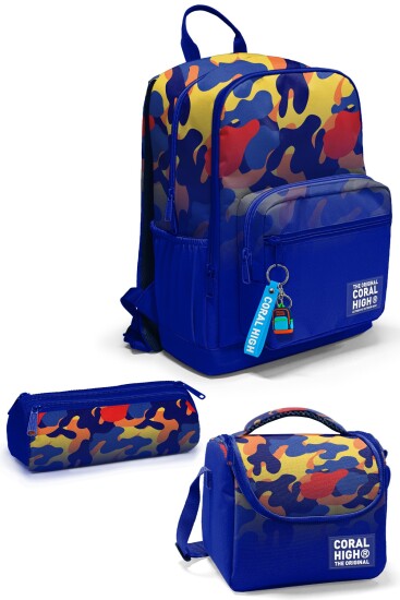 Coral High Saks Kamuflaj Desenli 3’lü Okul Çanta Seti SET0133239 - Coral High