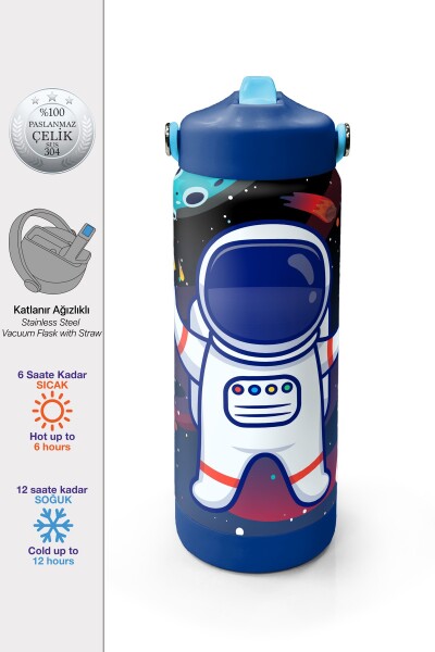 Coral High Saks Lacivert Astronot Desenli Katlanır Ağızlıklı Çelik Termos 650 ml 38385 - 1