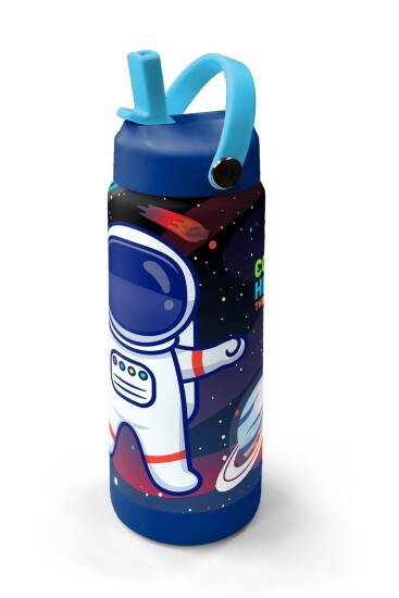 Coral High Saks Lacivert Astronot Desenli Katlanır Ağızlıklı Çelik Termos 650 ml 38385 - 2