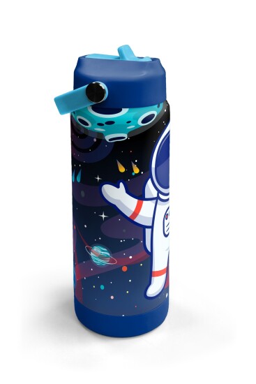 Coral High Saks Lacivert Astronot Desenli Katlanır Ağızlıklı Çelik Termos 650 ml 38385 - 3