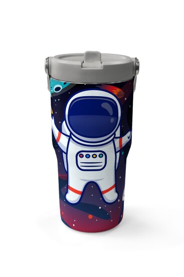 Coral High Saks Mavi Astronot Desenli Katlanır Ağızlıklı Çelik Termos 600ml 38919 - 2