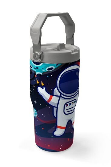 Coral High Saks Mavi Astronot Desenli Katlanır Ağızlıklı Çelik Termos 600ml 38919 - 3