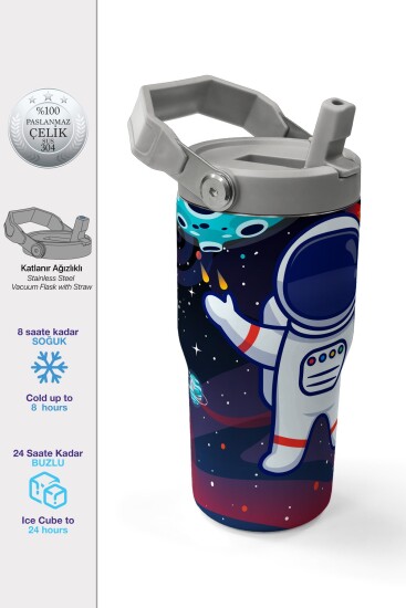 Coral High Saks Mavi Astronot Desenli Katlanır Ağızlıklı Çelik Termos 600ml 38919 - Coral High