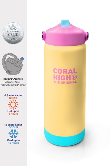 Coral High Sarı Katlanır Ağızlıklı Çelik Termos 650 ml 38398 - Coral High