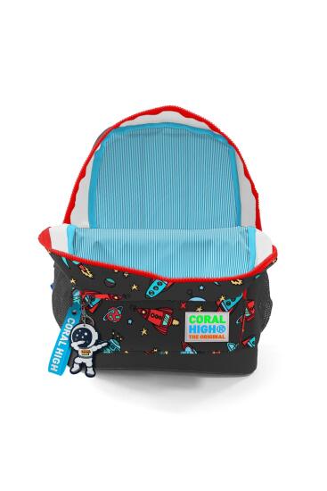 Coral High Kids Koyu Gri Kırmızı Uzay Desenli İki Bölmeli Okul Sırt Çantası 23311 - 4