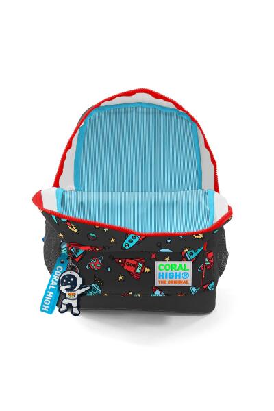 Coral High Kids Koyu Gri Kırmızı Uzay Desenli İki Bölmeli Okul Sırt Çantası 23311 - 4