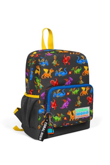 Coral High Kids Koyu Gri Ejderha Desenli İki Bölmeli İlkokul Sırt Çantası 23314 - Coral High KIDS