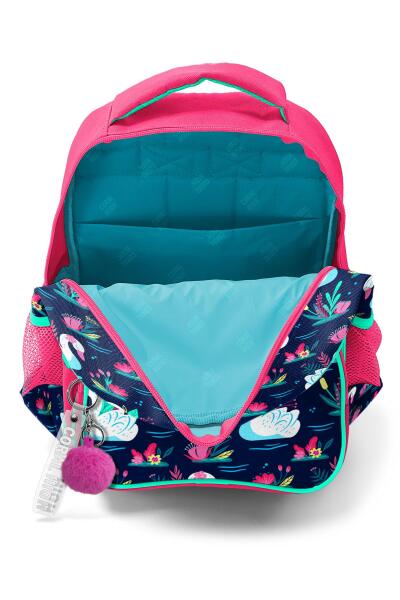 Coral High Kids Neon Mercan Lacivert Kuğu Desenli Üç Bölmeli Okul Sırt Çantası 23402 - 3