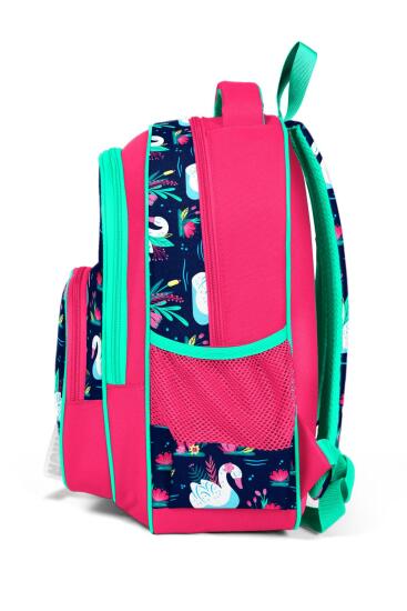 Coral High Kids Neon Mercan Lacivert Kuğu Desenli Üç Bölmeli Okul Sırt Çantası 23402 - 5