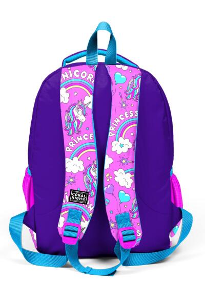 Coral High Kids Mor Açık Pembe Unicorn Desenli Üç Bölmeli Okul Sırt Çantası 23404 - 2