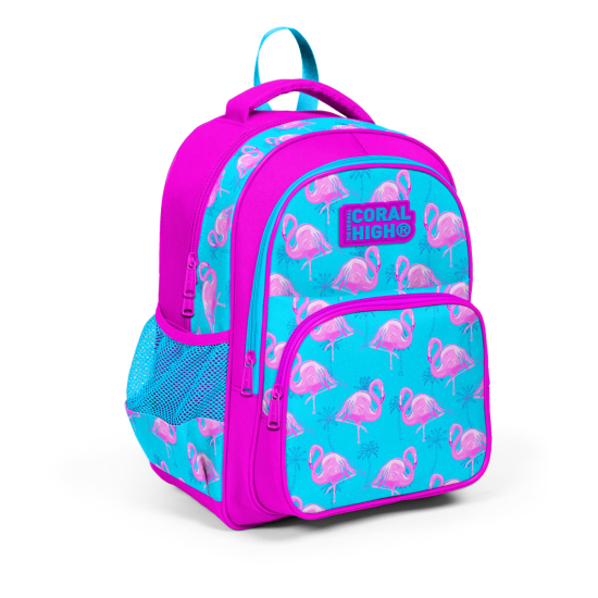 Coral High Kids Pembe Mavi Flamingo Desenli Üç Bölmeli Okul Sırt Çantası 23405 - Coral High KIDS