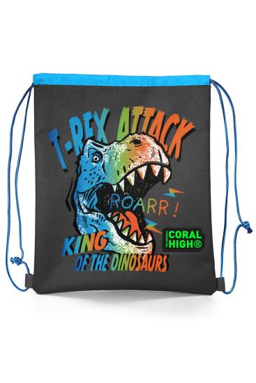 Coral High Kids Gri Dinozor Desenli İpli Büzgülü Sırt Çantası 22687 - 1