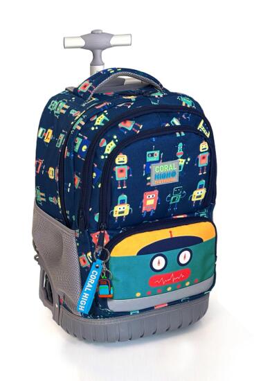 Coral High Kids Robot Desenli, Lacivert Renkli, İki Kademeli Çekçekli, Sırt Ve Okul Çantası 24025 