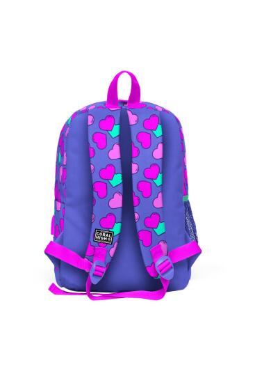 Coral High Kids Lavanta Pembe Kalp Desenli Dört Bölmeli USB'li Okul Sırt Çantası 23263 - 4