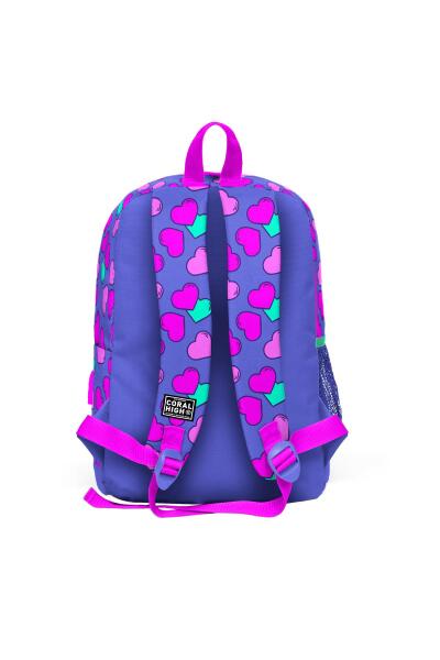 Coral High Kids Lavanta Pembe Kalp Desenli Dört Bölmeli USB'li Okul Sırt Çantası 23263 - 4