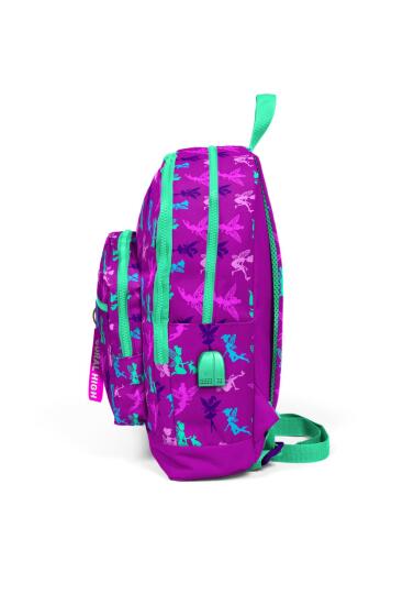 Coral High Kids Koyu Pembe Su Yeşili Peri Desenli Dört Bölmeli USB'li Okul Sırt Çantası 23274 - 2