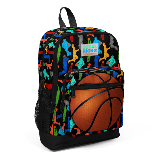 Coral High Kids Siyah Basketbol Desenli Dört Bölmeli USB'li Okul Sırt Çantası 23281 - 6