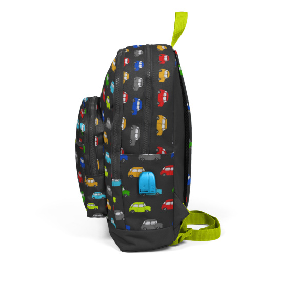 Coral High Kids Gri Araba Desenli Dört Bölmeli USB'li Okul Sırt Çantası 23292 - 2
