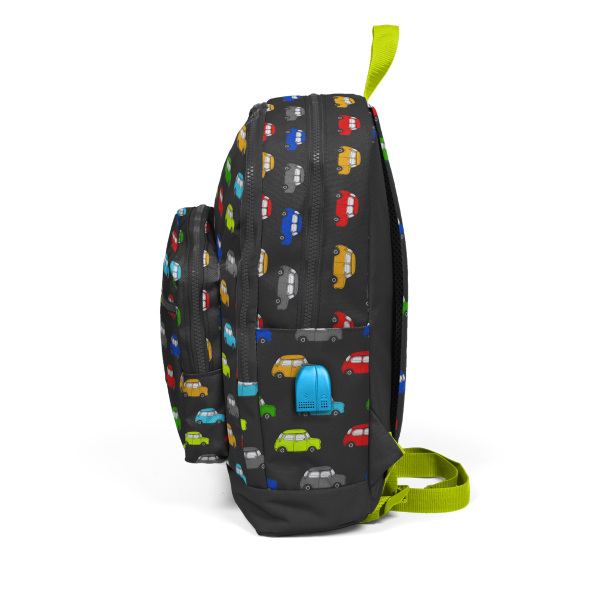 Coral High Kids Gri Araba Desenli Dört Bölmeli USB'li Okul Sırt Çantası 23292 - 2