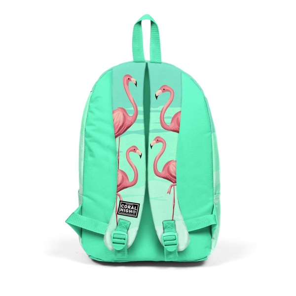Coral High Su Yeşili Flamingo Desenli İki Bölmeli USB Şarjlı Kulaklık Çıkışlı Okul Sırt Çantası 23432 - 4