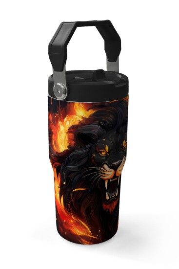 Coral High Siyah Aslan Desenli Katlanır Ağızlıklı Çelik Termos 600 ml 38921 - 3