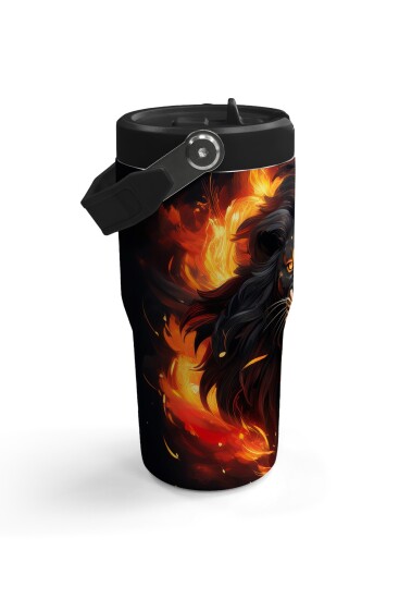 Coral High Siyah Aslan Desenli Katlanır Ağızlıklı Çelik Termos 600 ml 38921 - 4