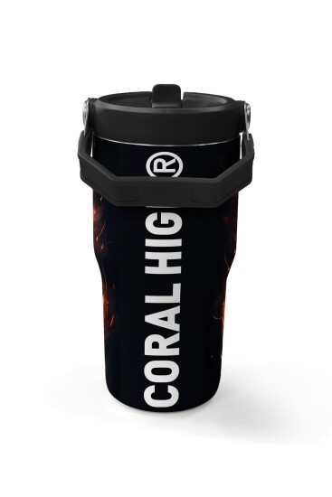 Coral High Siyah Aslan Desenli Katlanır Ağızlıklı Çelik Termos 600 ml 38921 - 5
