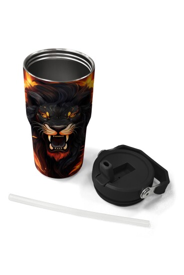 Coral High Siyah Aslan Desenli Katlanır Ağızlıklı Çelik Termos 600 ml 38921 - 7