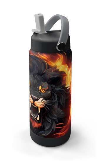 Coral High Siyah Aslan Desenli Katlanır Ağızlıklı Çelik Termos 650 ml 38391 - 2