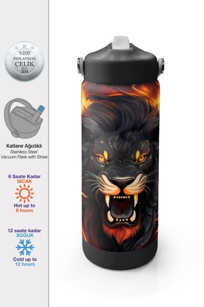 Coral High Siyah Aslan Desenli Katlanır Ağızlıklı Çelik Termos 650 ml 38391 - 1