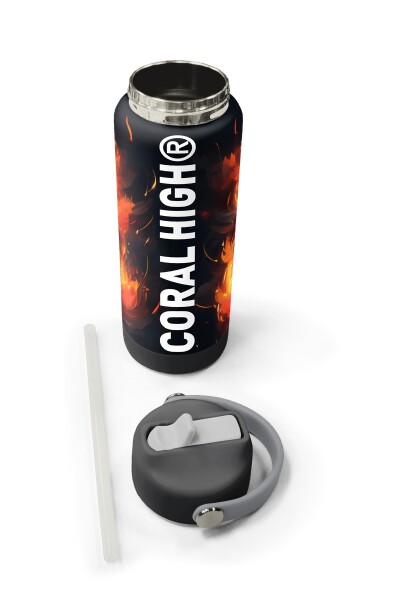 Coral High Siyah Aslan Desenli Katlanır Ağızlıklı Çelik Termos 650 ml 38391 - 5