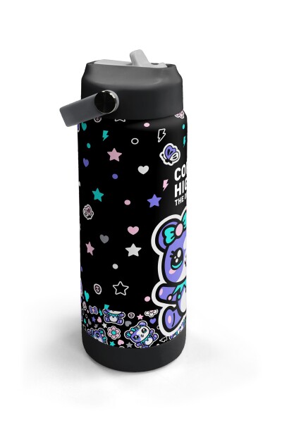 Coral High Siyah Ayıcık Desenli Katlanır Ağızlıklı Çelik Termos 650 ml 38324 - 3