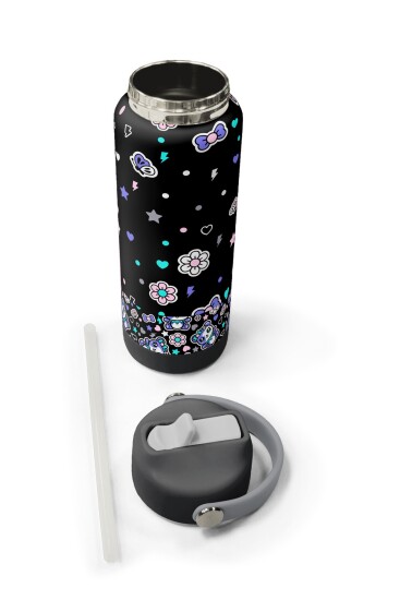 Coral High Siyah Ayıcık Desenli Katlanır Ağızlıklı Çelik Termos 650 ml 38324 - 5