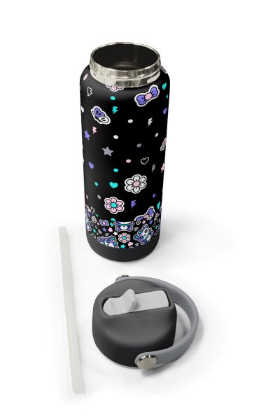 Coral High Siyah Ayıcık Desenli Katlanır Ağızlıklı Çelik Termos 650 ml 38324 - 5