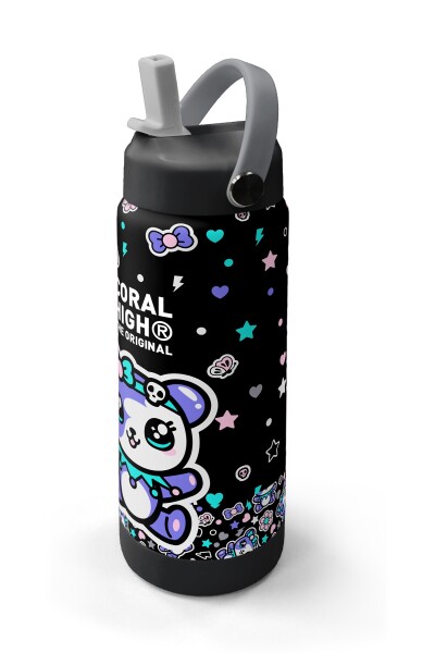 Coral High Siyah Ayıcık Desenli Katlanır Ağızlıklı Çelik Termos 650 ml 38324 - 2