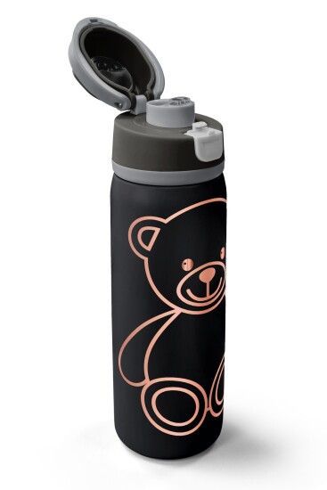 Coral High Siyah Ayıcık Desenli Pipetli ve Direkt İçim Çelik Termos 800 ml 38591 - 3