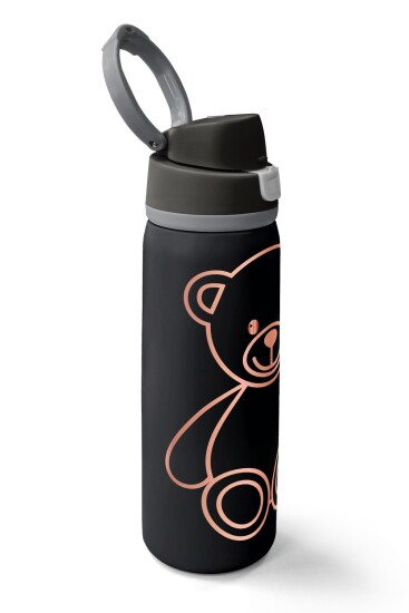 Coral High Siyah Ayıcık Desenli Pipetli ve Direkt İçim Çelik Termos 800 ml 38591 - 2