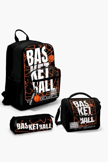 Coral High Siyah Basketbol Desenli 3’lü Okul Çanta Seti SET0123639 - Coral High