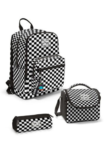 Coral High Siyah Beyaz Dama Desenli 3’lü Okul Çanta Seti SET0123677 - Coral High