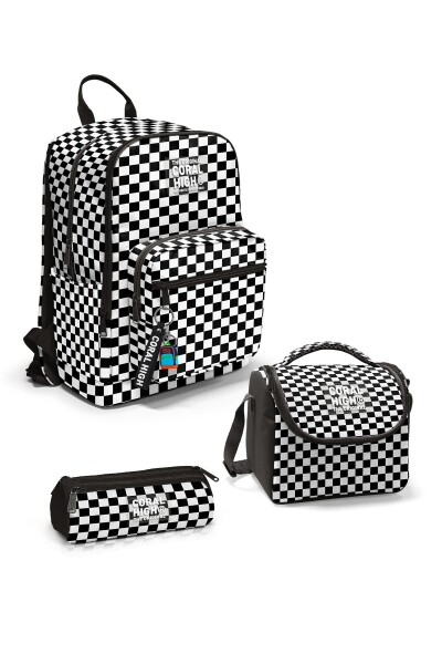 Coral High Siyah Beyaz Dama Desenli 3’lü Okul Çanta Seti SET0123677 - 1