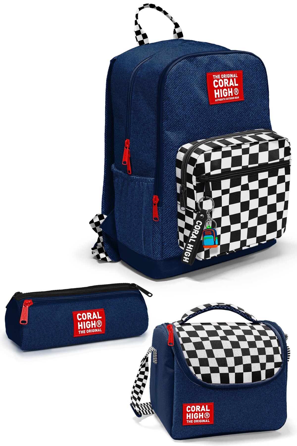 Coral High Siyah Beyaz Dama Desenli 3’lü Okul Çanta Seti SET0133234