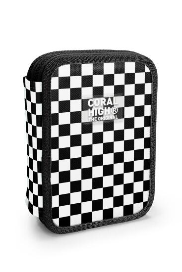 Coral High Siyah Beyaz Dama Desenli Çift Katlı Kalem Çanta 11146 - Coral High KIDS