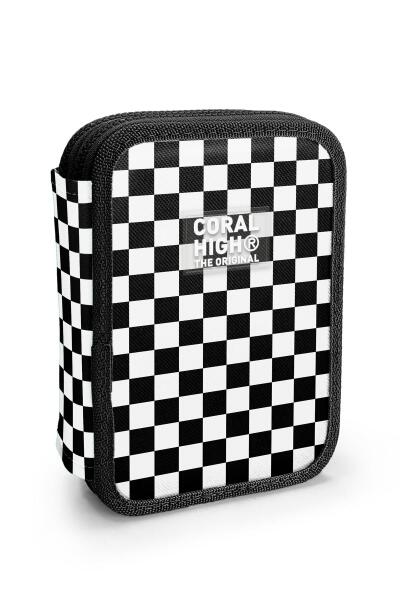 Coral High Siyah Beyaz Dama Desenli Çift Katlı Kalem Çanta 11146 - 1