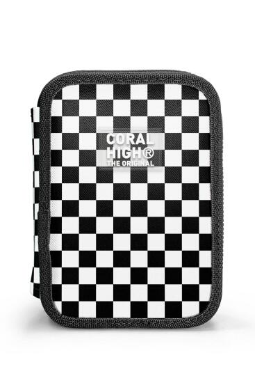 Coral High Siyah Beyaz Dama Desenli Çift Katlı Kalem Çanta 11146 - 10