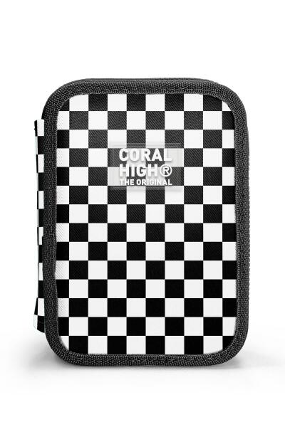 Coral High Siyah Beyaz Dama Desenli Çift Katlı Kalem Çanta 11146 - 10