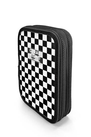 Coral High Siyah Beyaz Dama Desenli Çift Katlı Kalem Çanta 11146 - 2