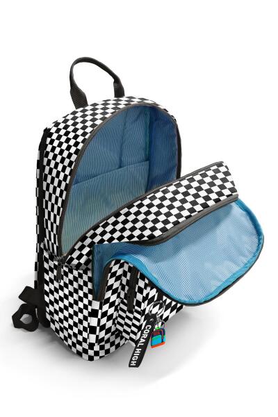 Coral High Siyah Beyaz Dama Desenli Okul Sırt Çantası 23677 - 3