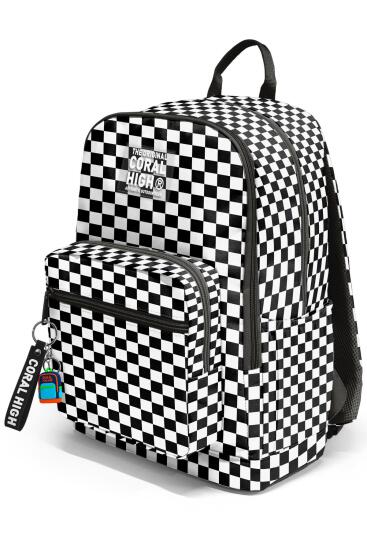 Coral High Siyah Beyaz Dama Desenli Okul Sırt Çantası 23677 - 7