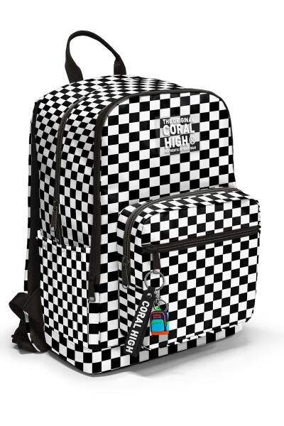 Coral High Siyah Beyaz Dama Desenli Okul Sırt Çantası 23677 - 1
