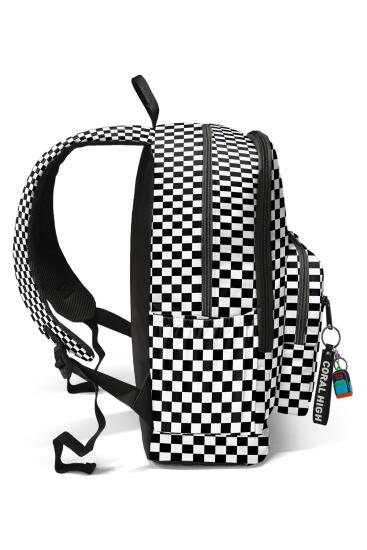 Coral High Siyah Beyaz Dama Desenli Okul Sırt Çantası 23677 - 5